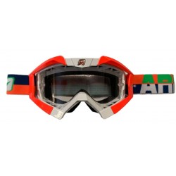 ARIETE GOGLE RIDING CROWS BASIC KOLOR BIAŁY / POMARAŃCZOWY / NIEBIESKI, SZYBKA ANTI FOG, ANTI SCRATCH, UV, ROLL-OFF READ