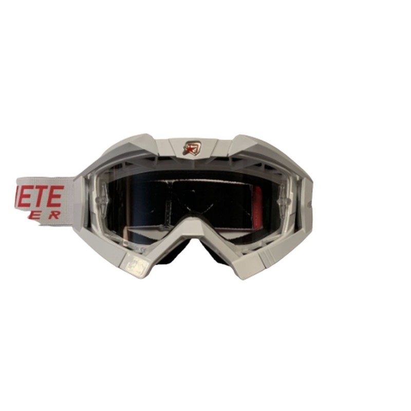 ARIETE GOGLE RIDING CROWS BASIC KOLOR BIAŁY / SREBRNY / CZERWONY, SZYBKA ANTI FOG, ANTI SCRATCH, UV, ROLL-OFF READY, GĄB