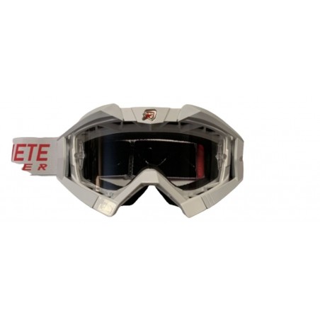 ARIETE GOGLE RIDING CROWS BASIC KOLOR BIAŁY / SREBRNY / CZERWONY, SZYBKA ANTI FOG, ANTI SCRATCH, UV, ROLL-OFF READY, GĄB