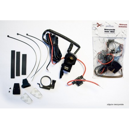 BIKETEC MOTOCYKLOWE GNIAZDO ZAPALNICZKI Z JEDNYM GNIAZDEM USB Z BEZPIECZNIKIEM MONTAŻ NA KIEROWNICĘ / RURKĘ