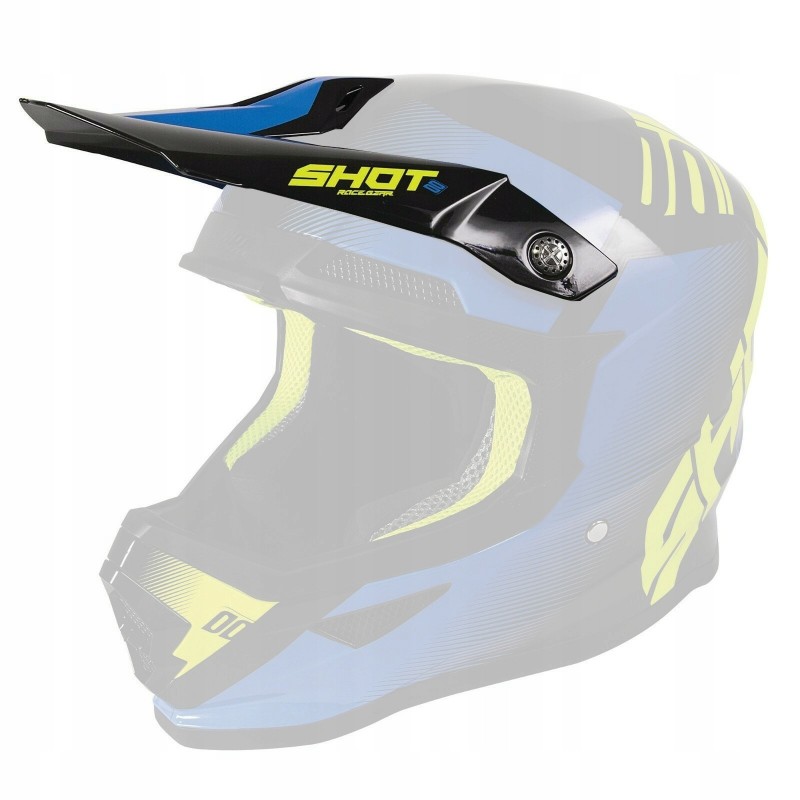 SHOT RACING WYPRZEDAŻ DASZEK DO KASKU FURIOUS TRUST BLACK BLUE NEON YELLOW KOLOR CZARNY / NIEBIESKI / ŻÓŁTY FLUO GLOSSY